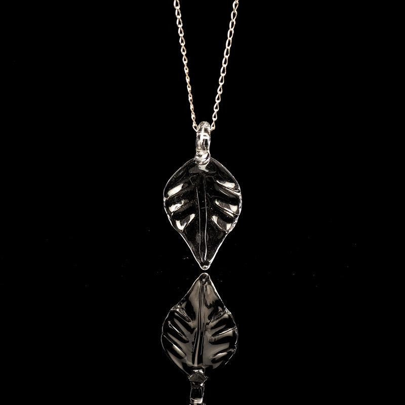 Glass Pendant Necklace | Clear Leaf