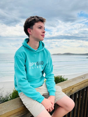 ESPERANCE HOODIE GREEN WITH GRAPHIC ESPY 6450 AUSTRALIA IN WHITE AND BLACK ON THE FRONT