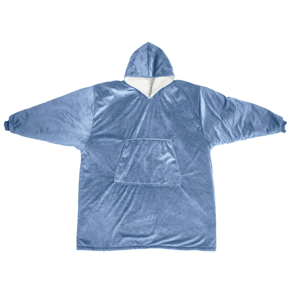 hooded blanket plain blue all over colour full view laid out on a white background