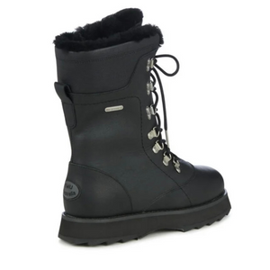 black leather sheepskin lined ugg boots laces at front with zip on side