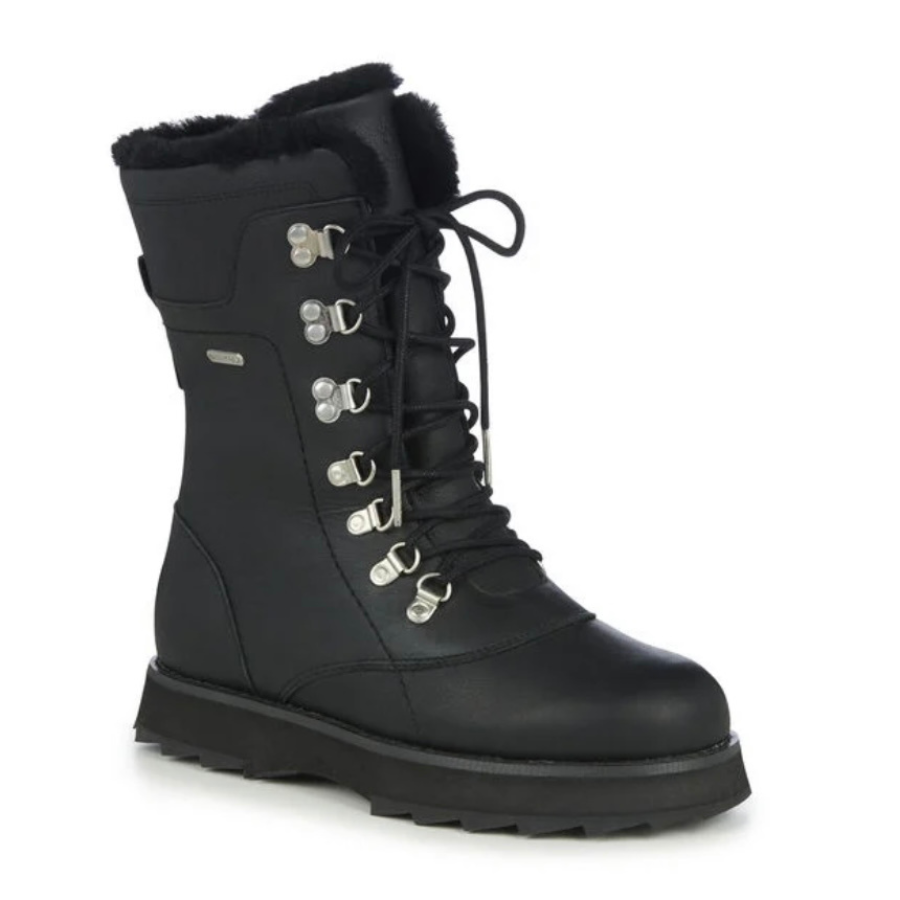 black leather sheepskin lined ugg boots laces at front with zip on side