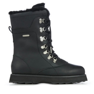 black leather sheepskin lined ugg boots laces at front with zip on side