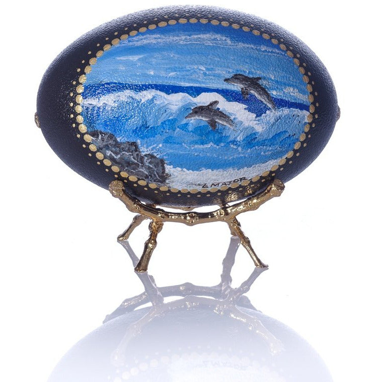 Hand Painted Emu Egg | Surfing Dolphins