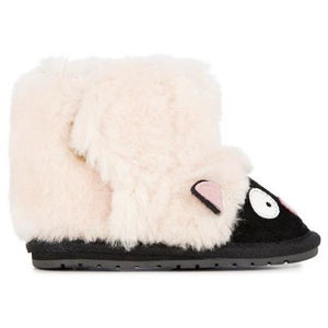 Sheep baby walker sheepskin boots with wool feature around top and velcro opening