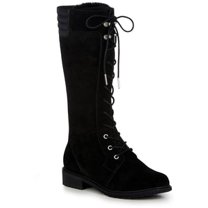 Tall lace up black waterproof sheepskin ugg boot knee high with heel 