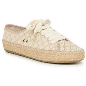 Emu Australia Agonis canvas shoe coconut with weave design and laces side view