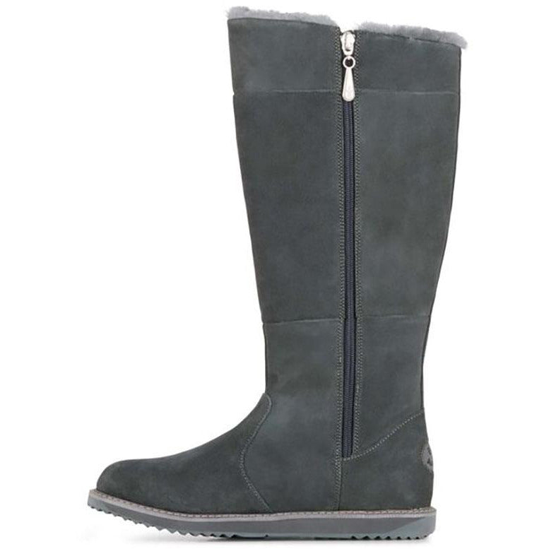 Emu Moonta tall waterproof sheepskin winter boots grey colour side zip