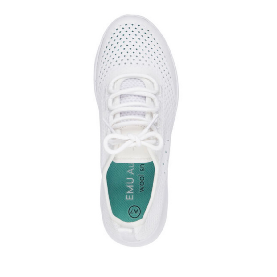 Emu Australia white Miki wool mesh sneaker with white laces top view