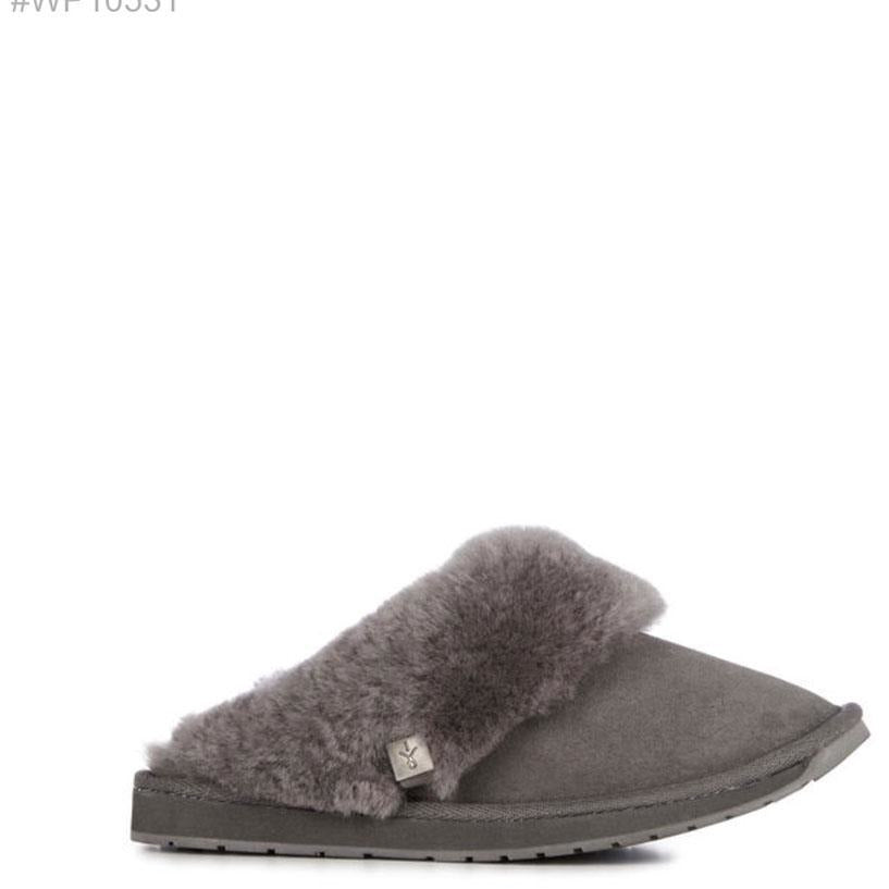 Emu Australia Platinum Eden wool lined sheepskin slide-on slippers charcoal grey colour
