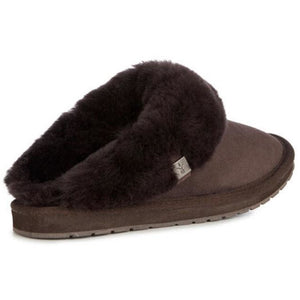 Emu Australia Platinum Eden wool lined sheepskin slide-on slippers Chocolate colour