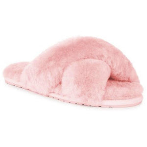 Emu Mayberry wool slippers crossover top open toe and heal, baby pink colour