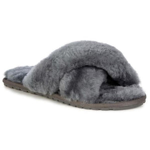 Emu Mayberry wool slippers crossover top open toe and heal, charcoal grey colour