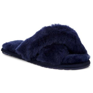 Emu Mayberry wool slippers crossover top open toe and heal, midnight blue colour