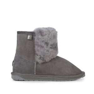 Emu Australia Platinum Lara Sheepskin boots made in Australia Charcoal colour with wool front panel