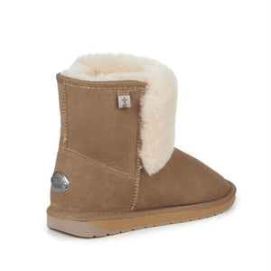 Emu Australia Platinum Lara Sheepskin boots made in Australia chestnut colour with wool front panel