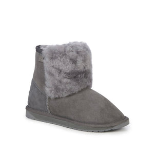 Emu Australia Platinum Lara Sheepskin boots made in Australia Charcoal colour with wool front panel