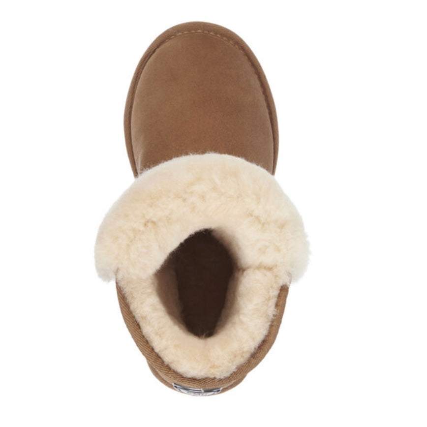 Emu Australia Platinum Lara Sheepskin boots made in Australia chestnut colour with wool front panel