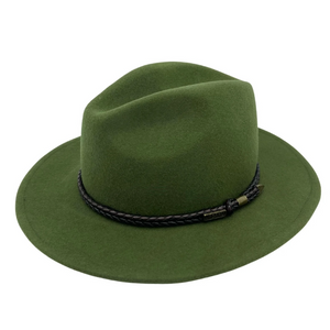 Jacaru Australia Fedora wool hat with leather band - chive green colour