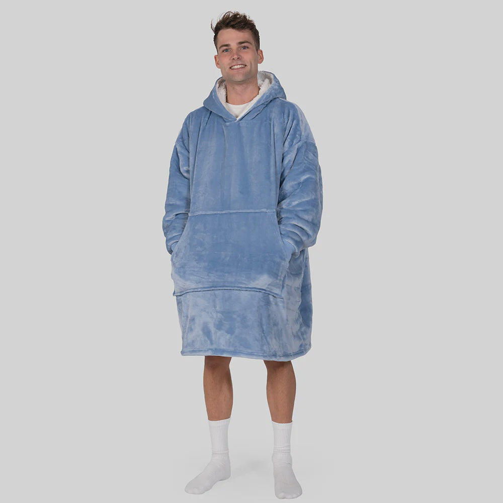 hooded blanket plain blue all over colour worn by aman