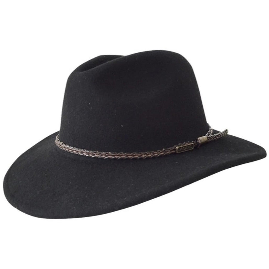 Jacaru Australia Fedora wool hat with leather band - black colour