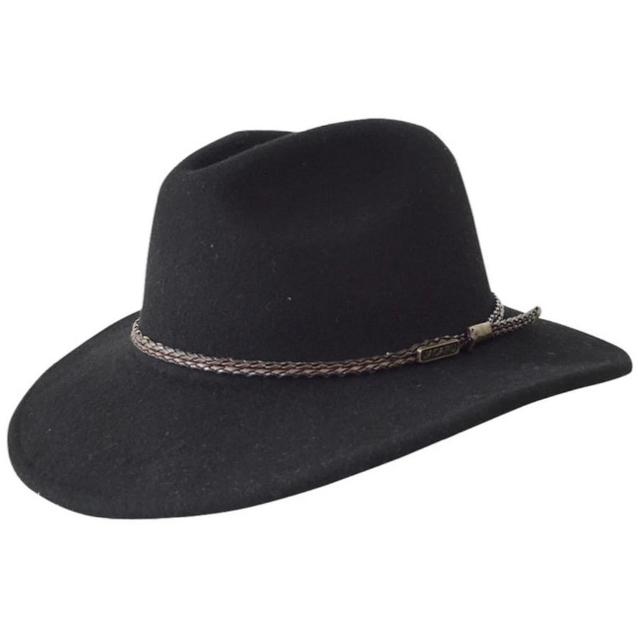 Jacaru Australia Fedora wool hat with leather band - black colour