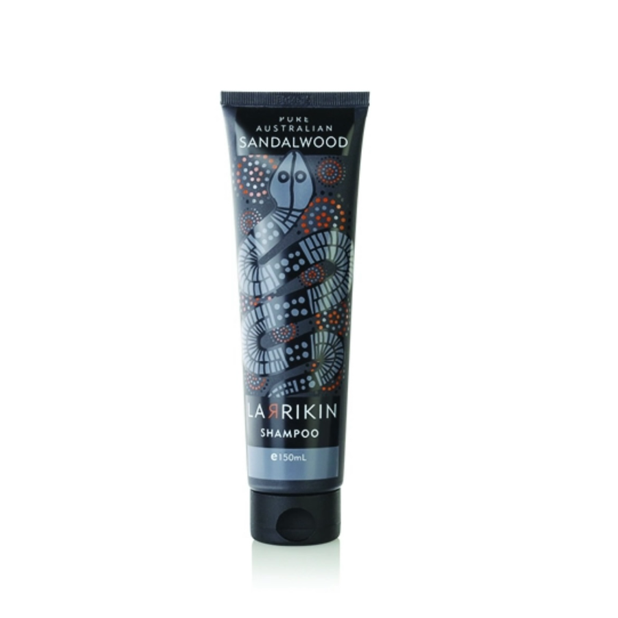 Larrikin shampoo packaging black with snake and dots in the design 150ml