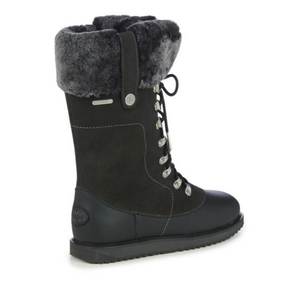 Dark Grey leather and suede waterproof boots lined with wool and laces at the front and a cuff of wool at the top