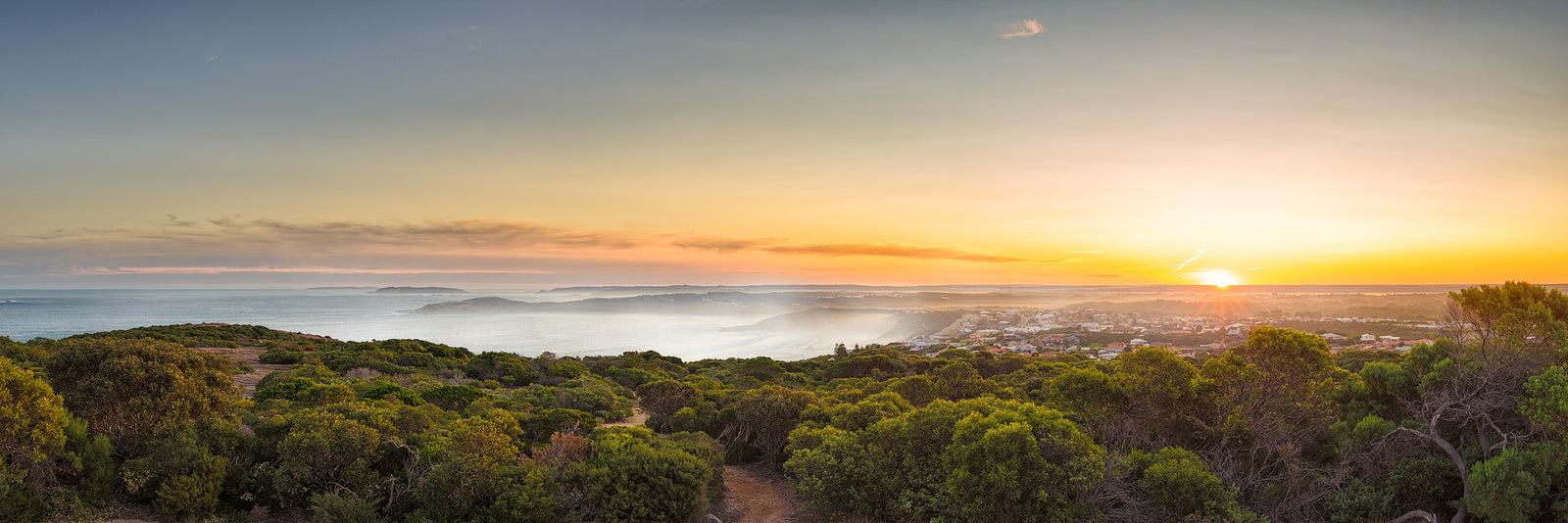 The view over West Beach at sunset from the Rotary lookout panorama Esperance
