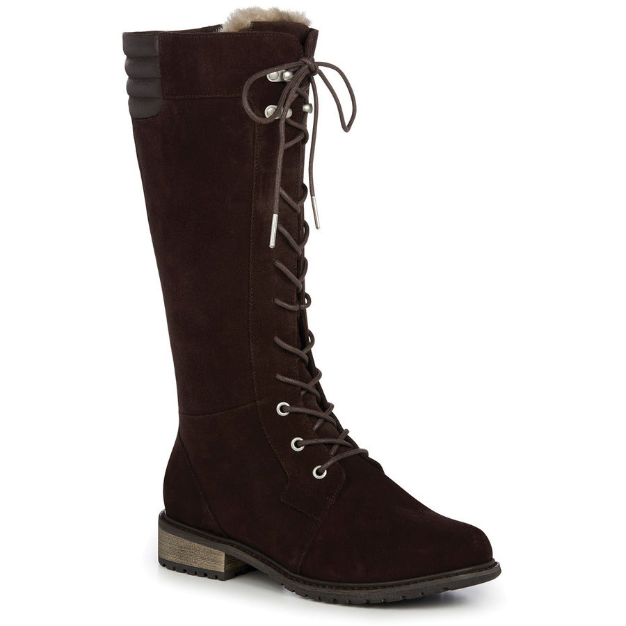 Tall lace up brown waterproof sheepskin ugg boot knee high with heel 