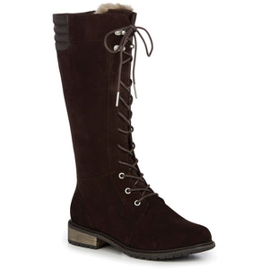 Tall lace up brown waterproof sheepskin ugg boot knee high with heel 