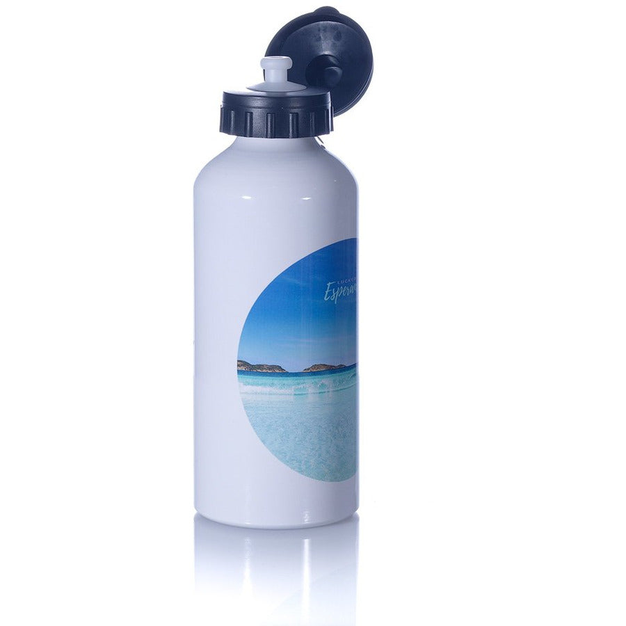 Eco Aluminium Bottle 600ml Lucky Bay Printed in Esperance White
