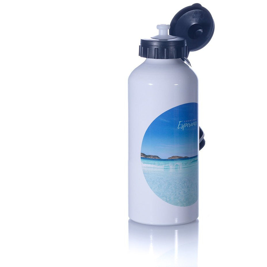 Eco Aluminium Bottle 600ml Lucky Bay Printed in Esperance White