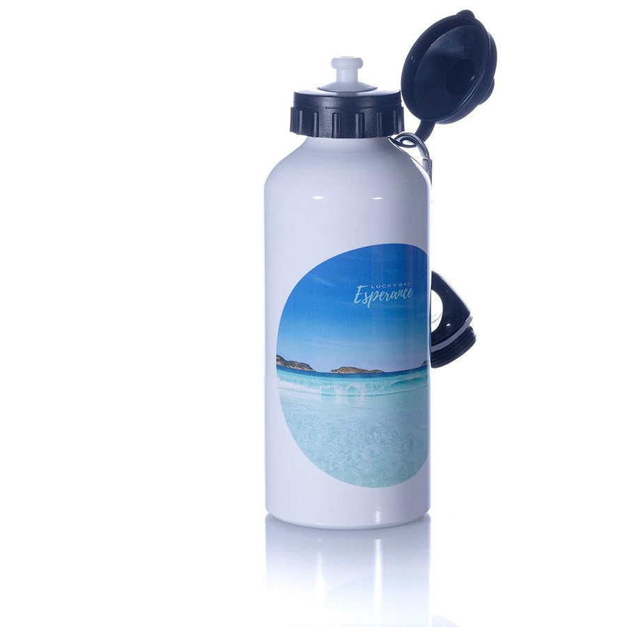 Eco Aluminium Bottle 600ml Lucky Bay Printed in Esperance White
