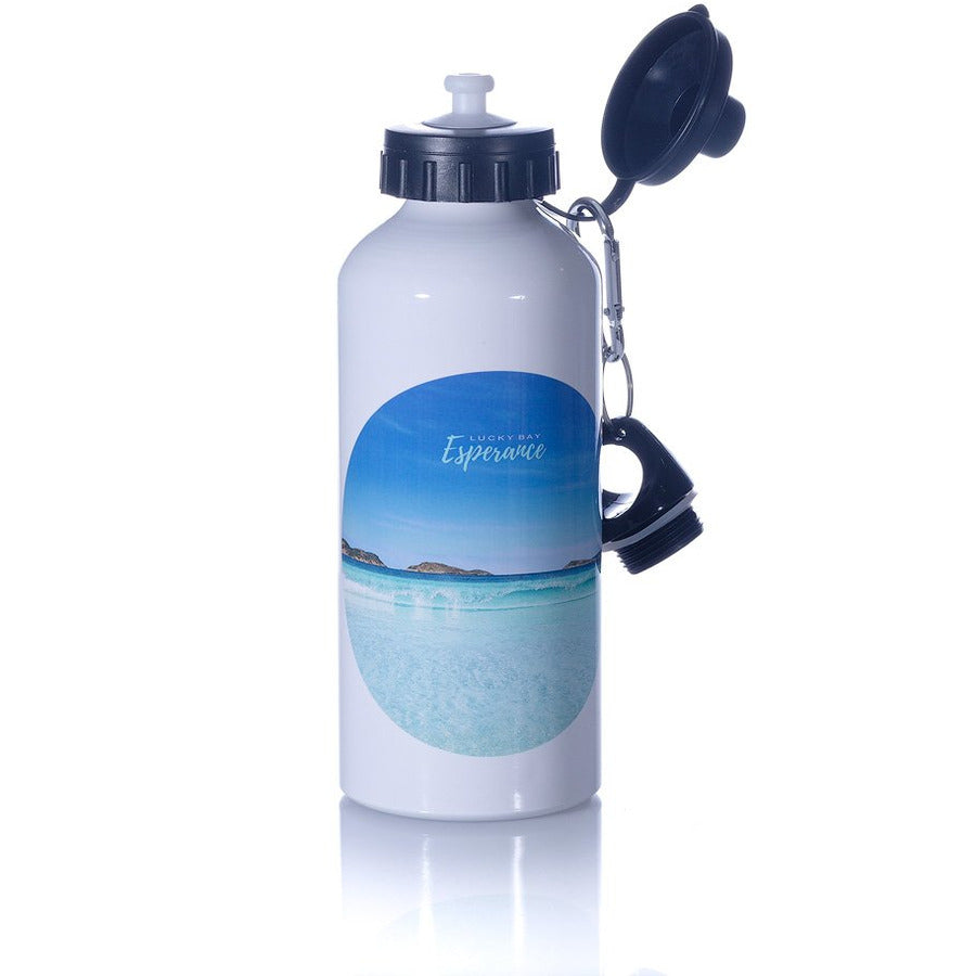 Eco Aluminium Bottle 600ml Lucky Bay Printed in Esperance White