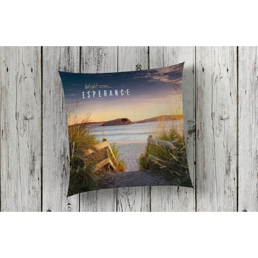 beautiful home decor and decorating cushion throw pillow nautical featuring beach Twilight Cove at sunrise by photographer Gary Alan