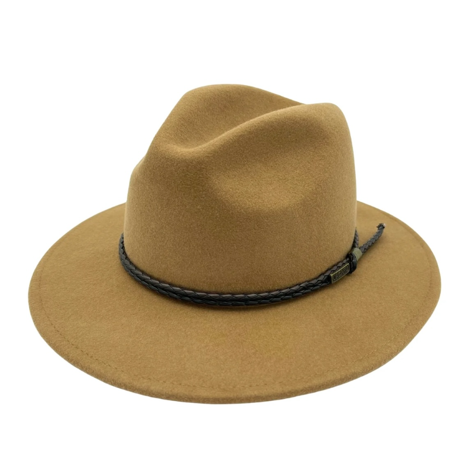 Jacaru Australia Fedora wool hat with leather band - caramel colour
