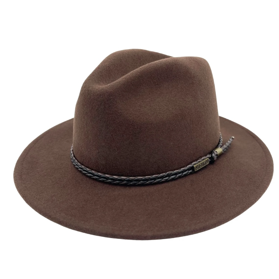 Jacaru Australia Fedora wool hat with leather band - chocolate colour